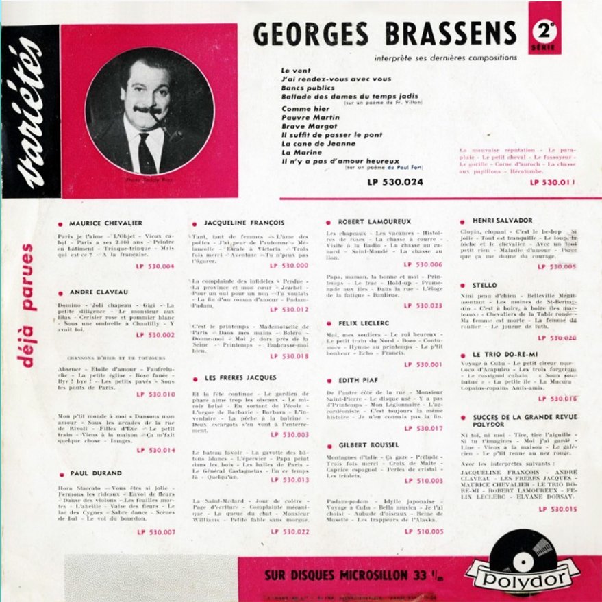 pochette du disque vinyle brassens volume 2 verso