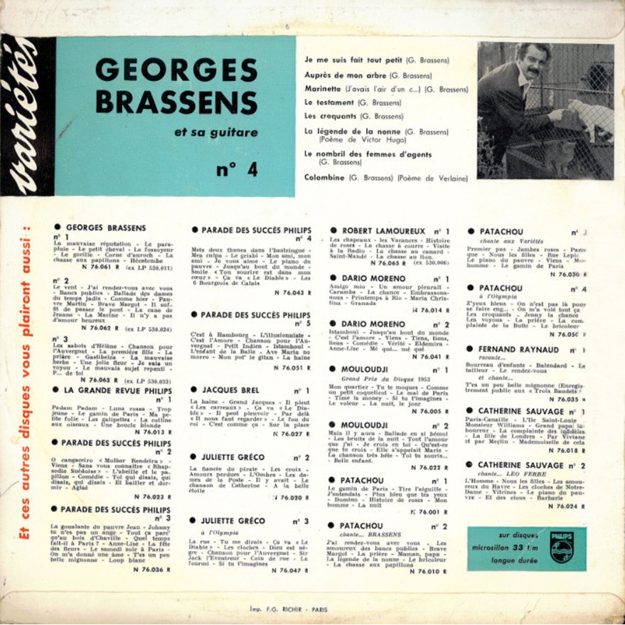 pochette du disque vinyle brassens volume 4 verso