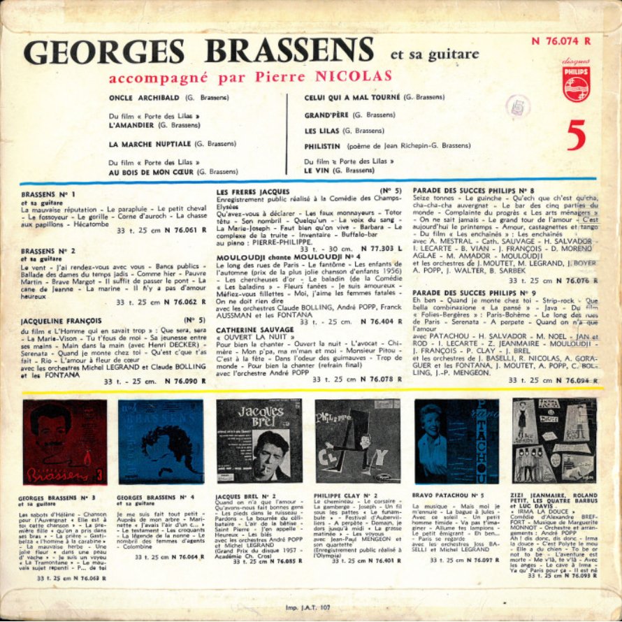 pochette du disque vinyle brassens volume 5 verso