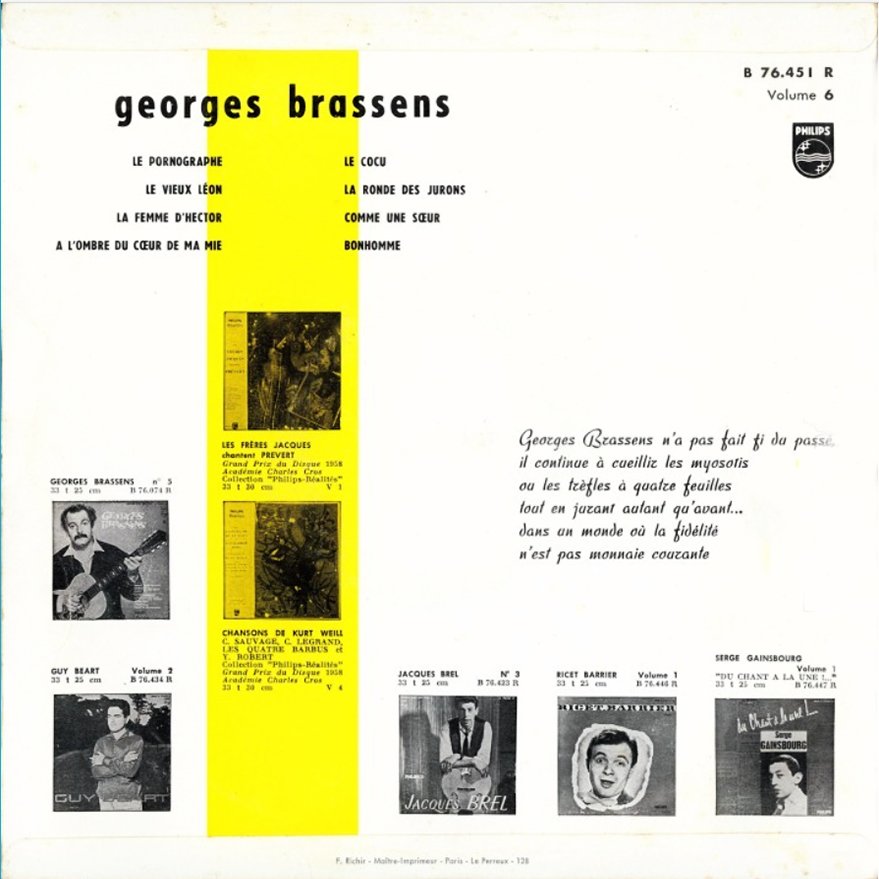 pochette du disque vinyle brassens volume 6 verso