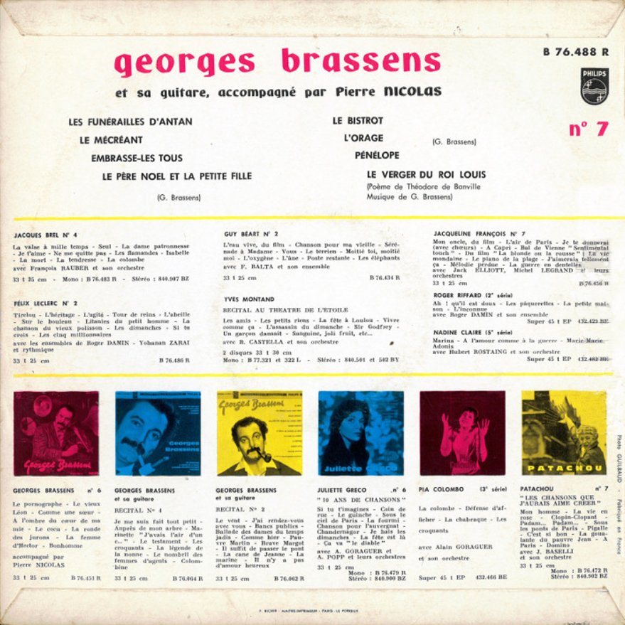 pochette du disque vinyle brassens volume 7 verso