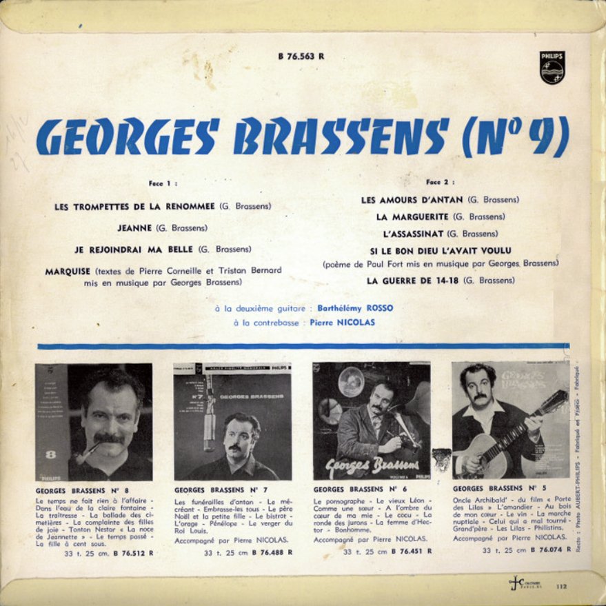 pochette du disque vinyle brassens volume 9 verso