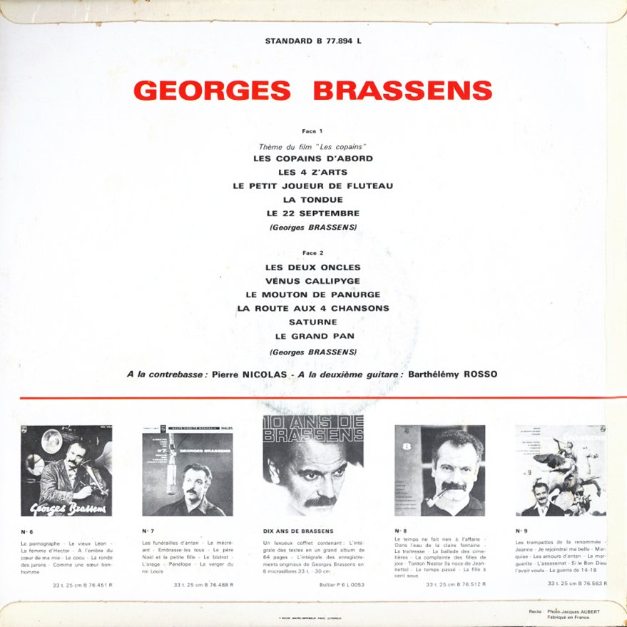 pochette du disque vinyle brassens volume 10 verso