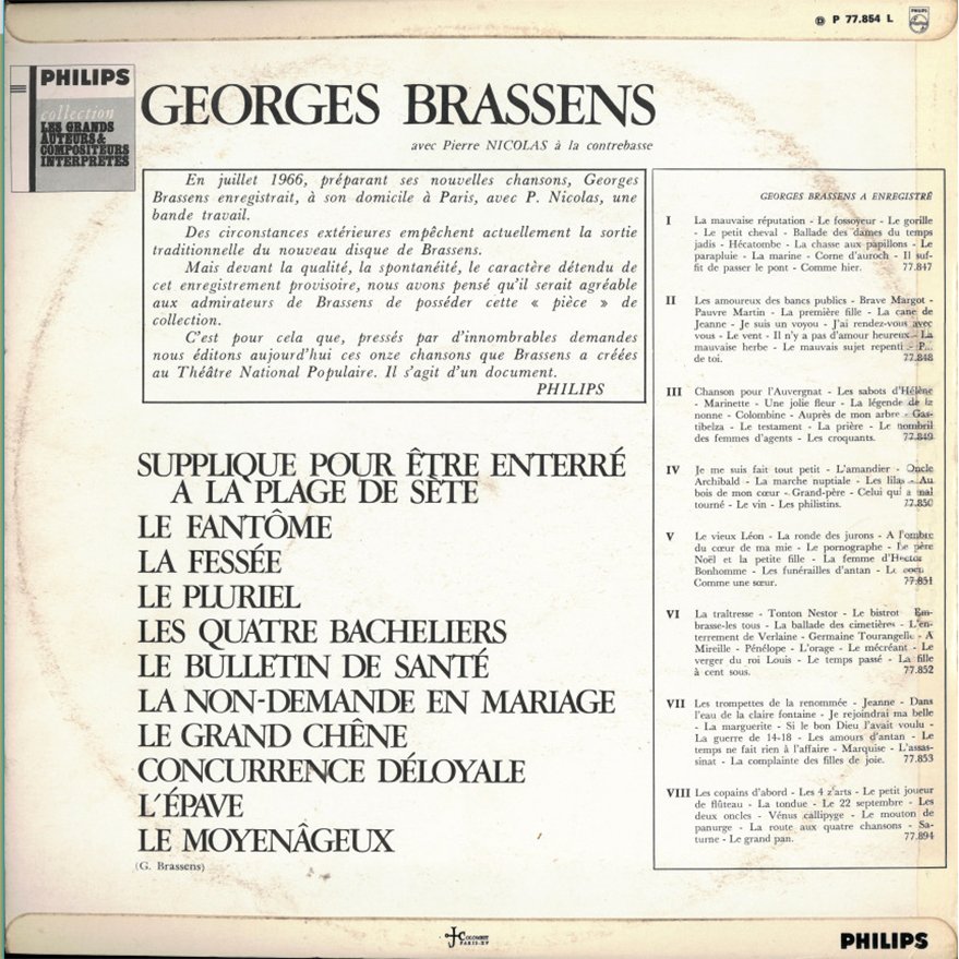 pochette du disque vinyle brassens volume 11 verso