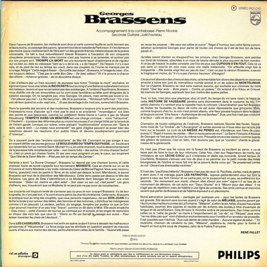 pochette du disque vinyle brassens volume 14 verso