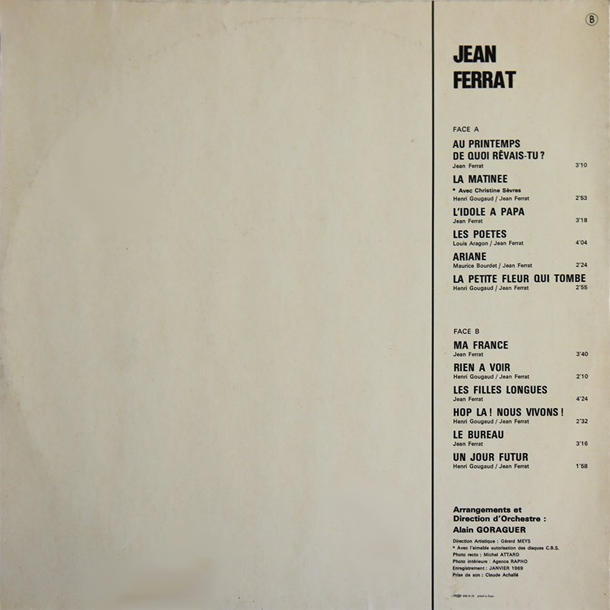 pochette du disque vinyle ma france verso