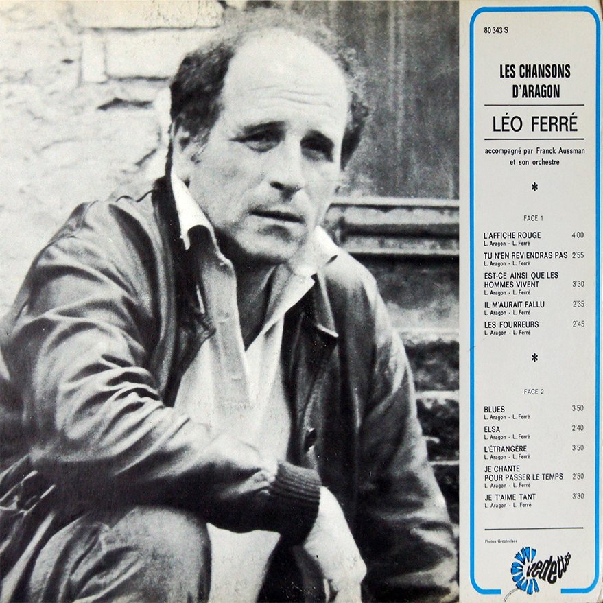 pochette du disque vinyle les chansons d'aragon verso