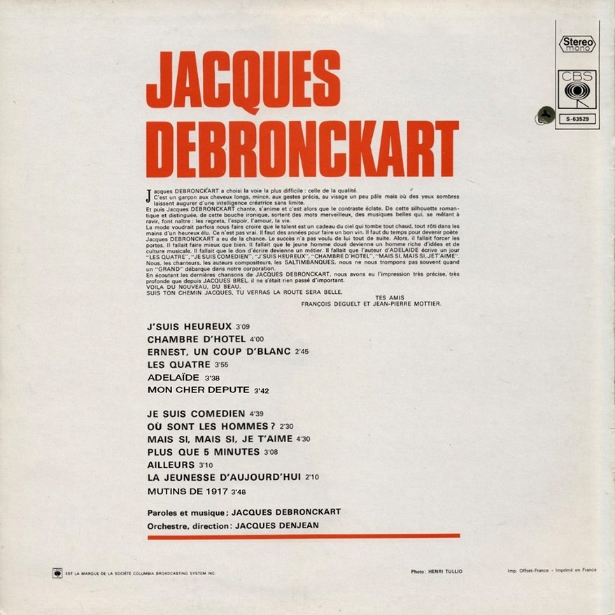 pochette du disque vinyle debronckart verso