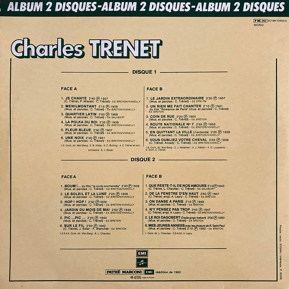 pochette du disque vinyle charles trenet verso